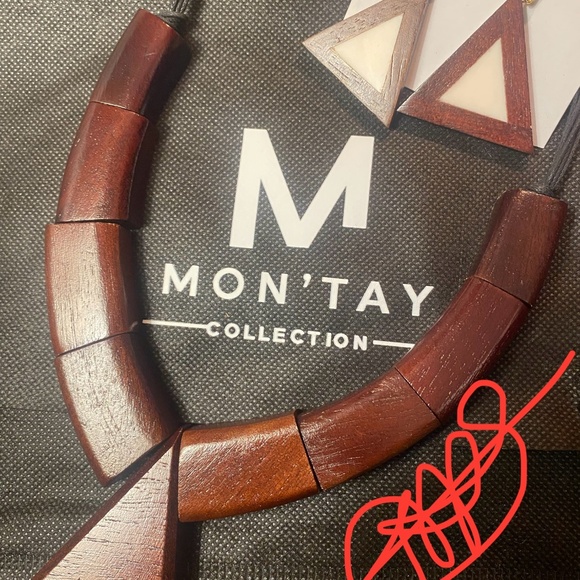 Delta Sigma Theta  wood necklace and earring set - Picture 2 of 4